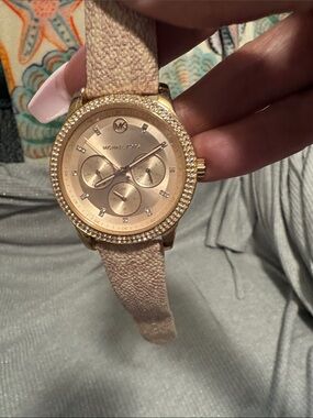 Michael Kors Gold and Blush Chronograph Watch with Crystal Bezel